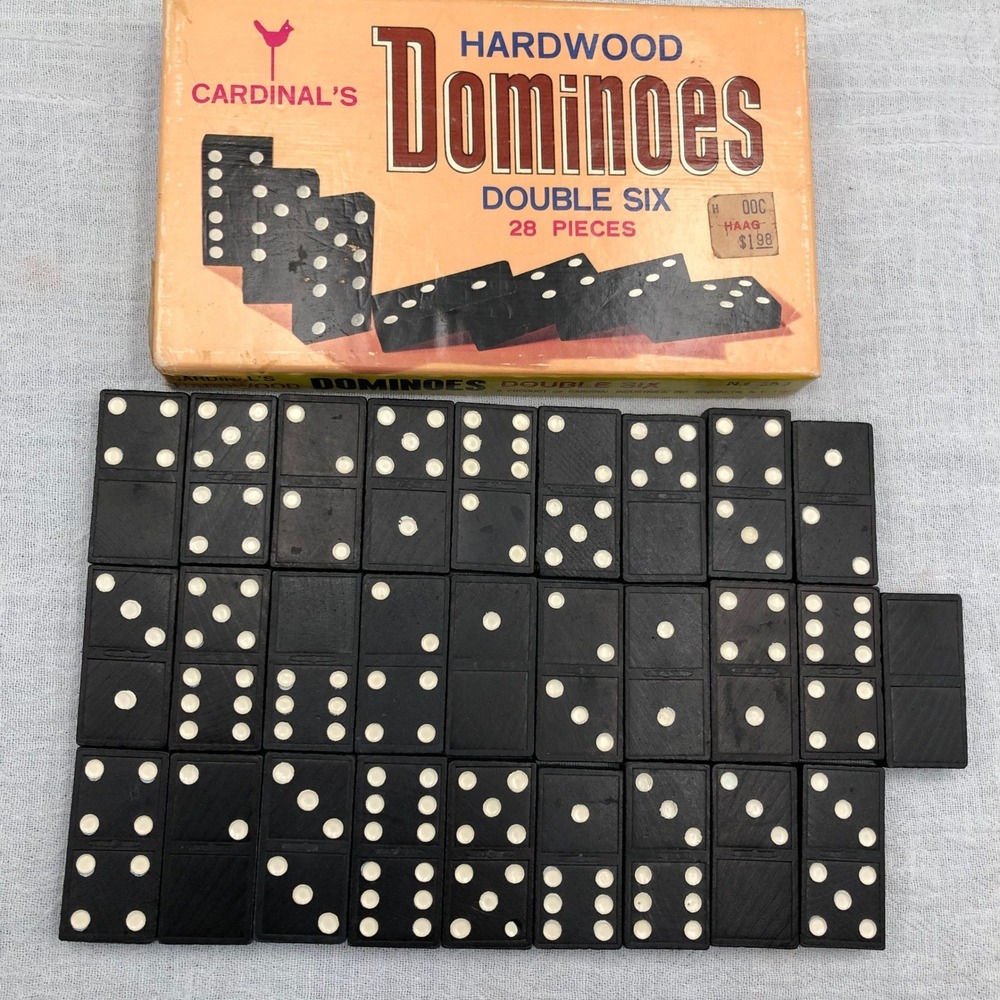 Vintage Cardinal Hardwood Black Lion Dominoes Set No 556 w/Original Tag 28 Pcs.